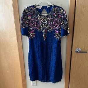 Vintage Blue Sequin and Beaded Dress